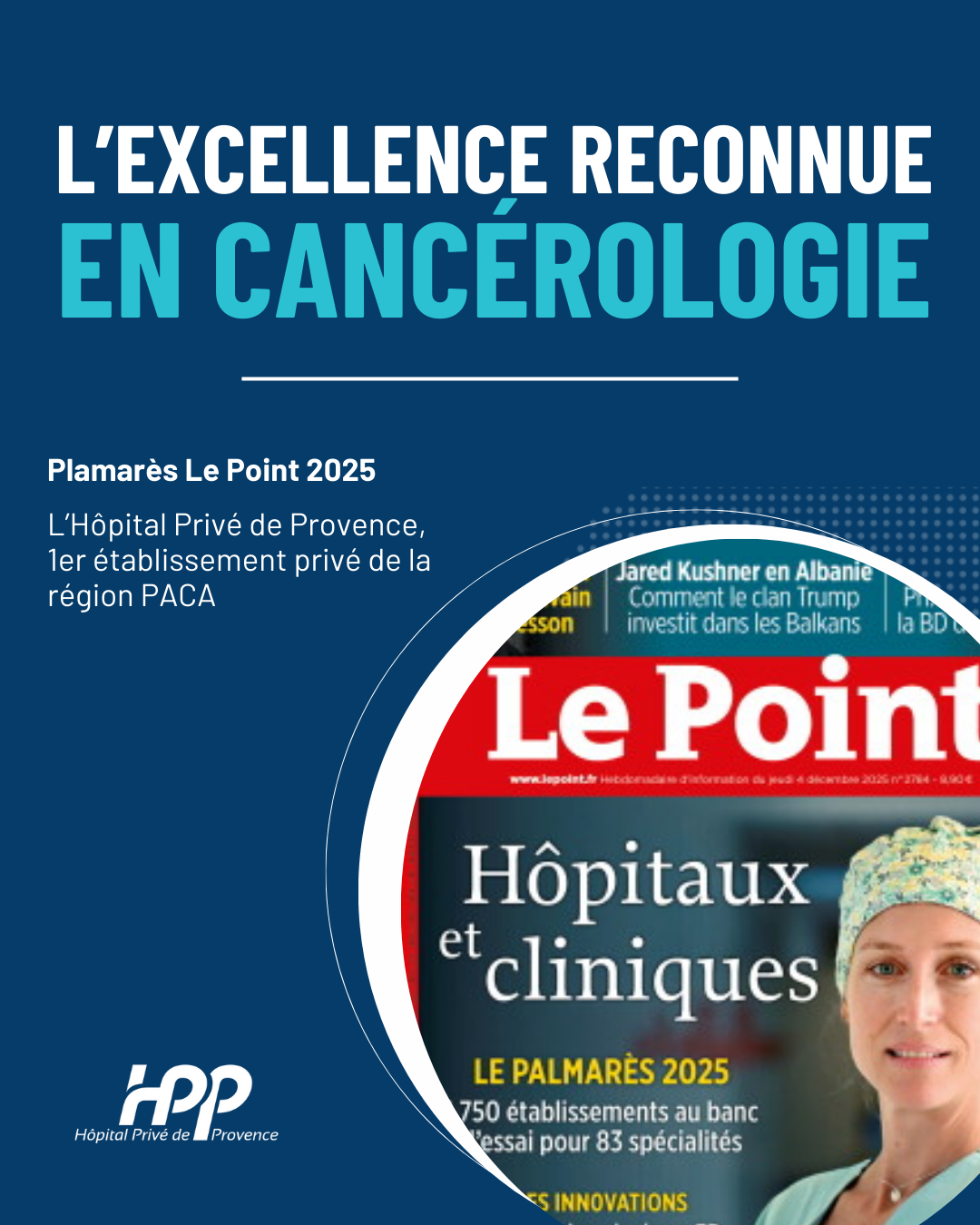 Classement Le Point 2025 : L’Hôpital Privé de Provence 1er établissement privé de la région PACA. L’excellence en cancérologie reconnue !